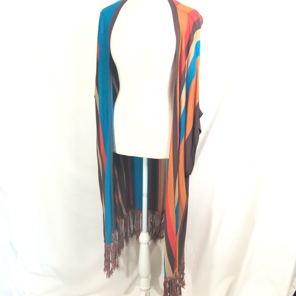 Venus Gray Long Open Front Duster Small Striped O/S - Picture 7 of 16